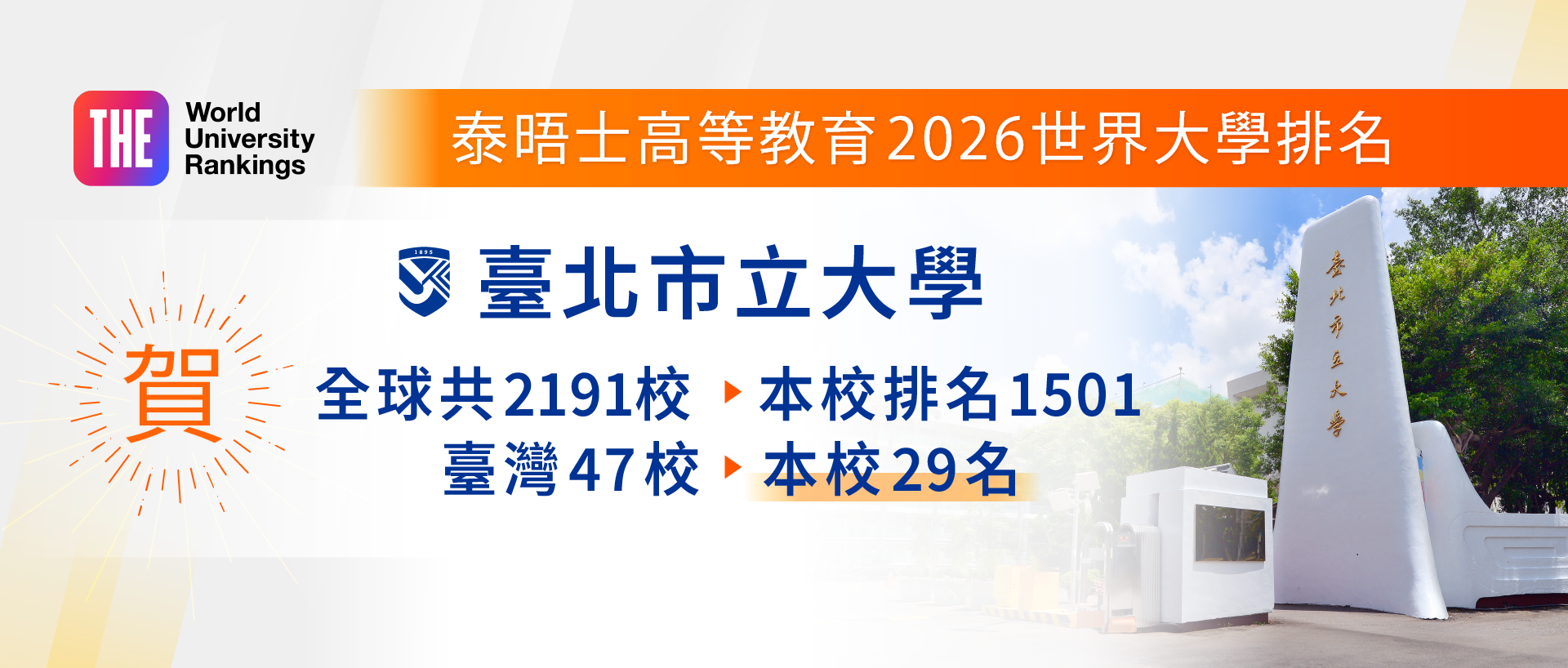 THE泰晤士高等教育2026世界大學排名